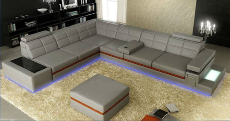 Sofá de cuero Conjunto de sofás de esquina de diseño moderno Nuevo + USB Conjunto de esquina del sofá