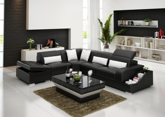 Sofá de cuero con USB, sofá de esquina del salón, esquina del sofá, conjunto de esquinas, diseño de sofá moderno G8008D.