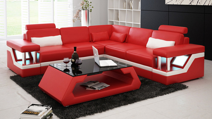 Sofá de cuero con USB, salón en forma de esquina, sofá esquinero, conjunto de sofás, sofá de diseño L6002B.