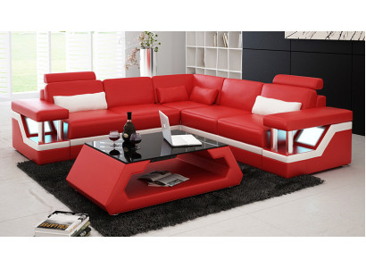 Sofá de cuero con USB, salón en forma de esquina, sofá esquinero, conjunto de sofás, sofá de diseño L6002B.