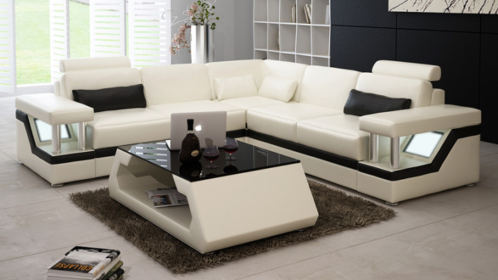 Sofá de cuero con USB, salón en forma de esquina, sofá esquinero, conjunto de sofás, sofá de diseño L6002B.