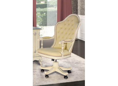 Silla de oficina de madera, sillon de director Chesterfield, muebles italianos blancos, giratorios, blancos, nuevos.