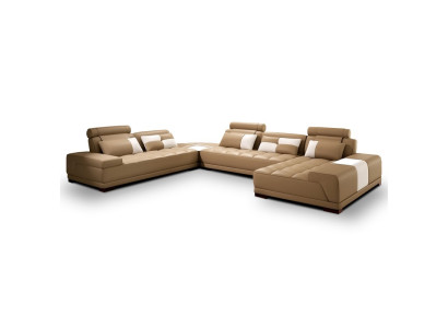 Sofá de esquina de cuero exclusivo de lujo en forma de U. Diseño elegante para la máxima comodidad.