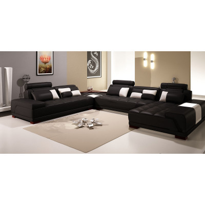 Sofá de esquina de cuero exclusivo de lujo en forma de U. Diseño elegante para la máxima comodidad.