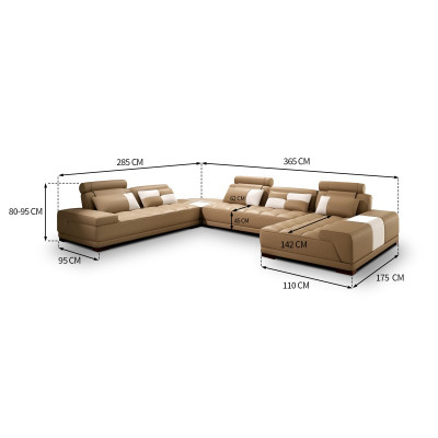 Sofá de esquina de cuero exclusivo de lujo en forma de U. Diseño elegante para la máxima comodidad.