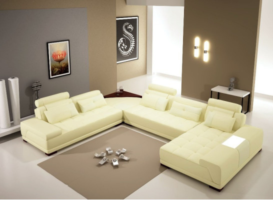Sofá de cuero Sofá Tapizado Asiento Esquina Sofá de esquina PH376 Beige