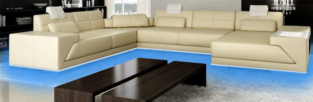 Sofá de cuero Sofá sofá Sofá de diseño en forma de U Sofá de esquina Rincón tapizado XXL Big PH3005