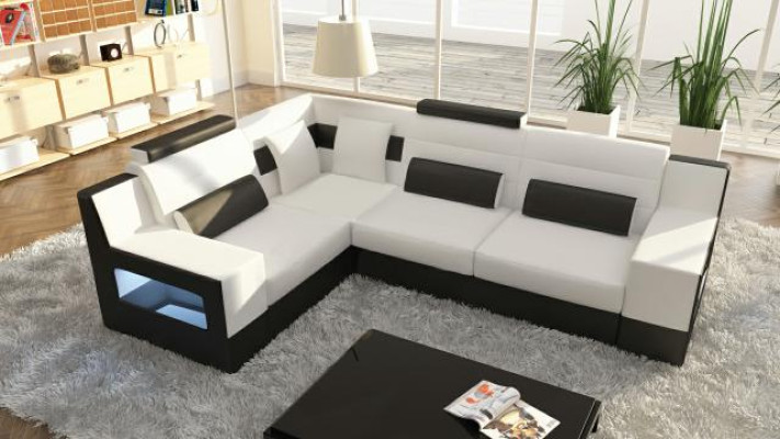 Sofá de esquina juego de textiles tela cuero sofás sofá seccional + USB tapizado esquina