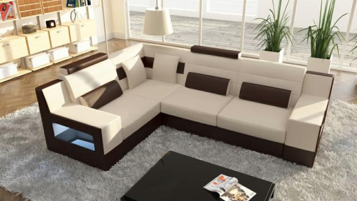 Sofá de esquina juego de textiles tela cuero sofás sofá seccional + USB tapizado esquina