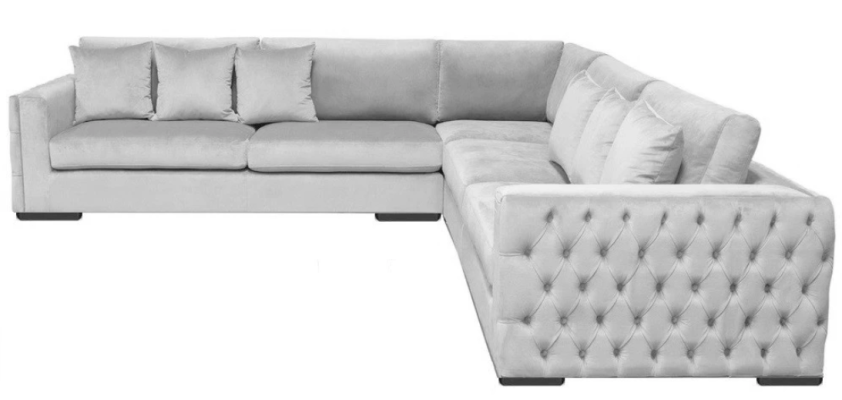 Sofá esquinero Plateado Sofá en esquina Conjunto de tapicería Sala de estar Tela de terciopelo Muebles de diseño
