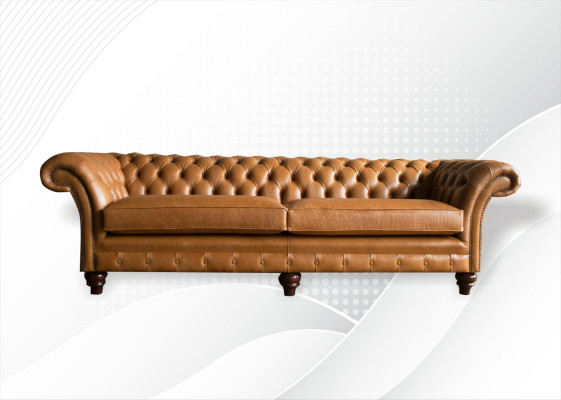 Sofá Chesterfield marrón XXL grande de cuero, muebles de salón de 4 plazas marrón.