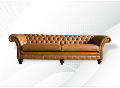 Sofá Chesterfield marrón XXL grande de cuero, muebles de salón de 4 plazas marrón.