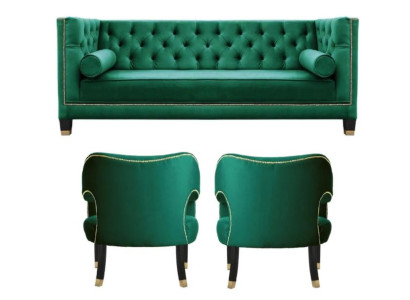 Verde Chesterfield 2 sillones de tela Diseño moderno Muebles creativos Juego de sofá de tela