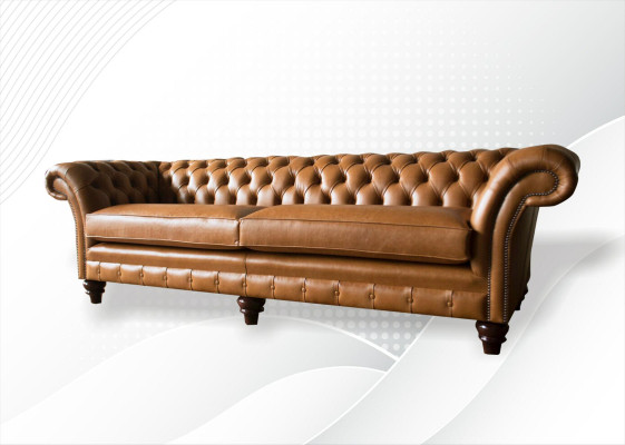 Sofá Chesterfield marrón XXL grande de cuero, muebles de salón de 4 plazas marrón.