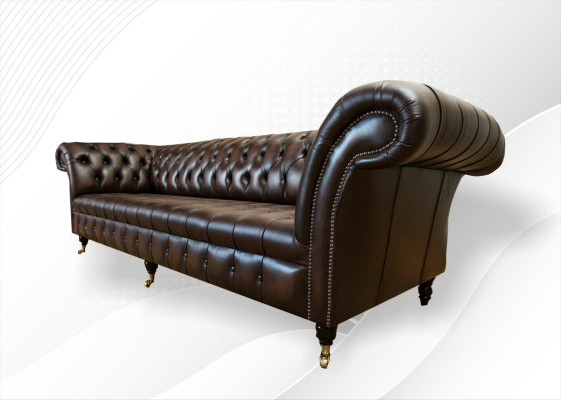 Sofá Grande XXL Chesterfield 265cm Deco Tapizado Sofá de 4 Plazas de Cuero