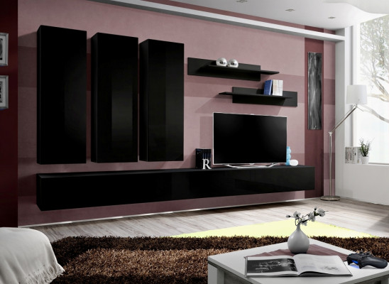 Conjunto completo de 7 piezas de pared de sala de estar en negro Muebles de madera de lujo nuevos