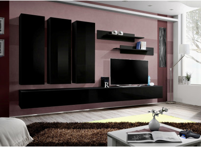 Conjunto completo de 7 piezas de pared de sala de estar en negro Muebles de madera de lujo nuevos
