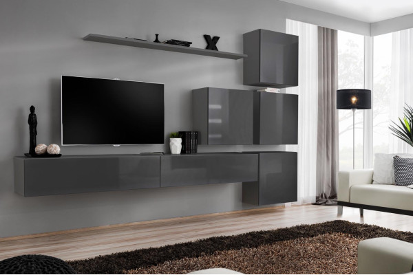 Gris, moderno conjunto de pared para la sala de estar, diseño de mueble de TV de lujo, aparador, armario, nuevo.