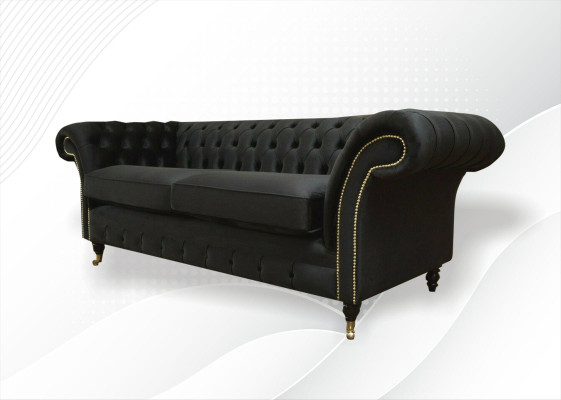 Sofá Chesterfield tapizado en tela clásica de color negro, sofá de 3 plazas.