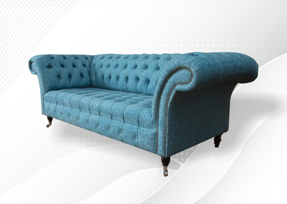 Sofá Chesterfield de tres plazas con cojines decorativos, conjunto de asientos de sofá. Sofás.