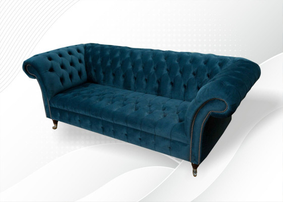 Sofá grande XXL de 3 plazas Chesterfield tapicería de tela textil.