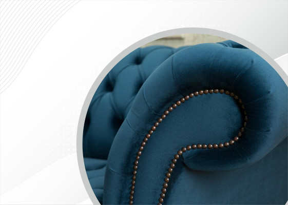 Sofá grande XXL de 3 plazas Chesterfield tapicería de tela textil.