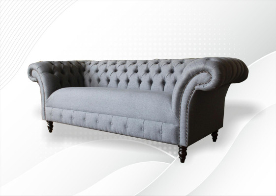 XXL sofá grande de 3 plazas Chesterfield tapizado, conjunto de asiento de tela textil.