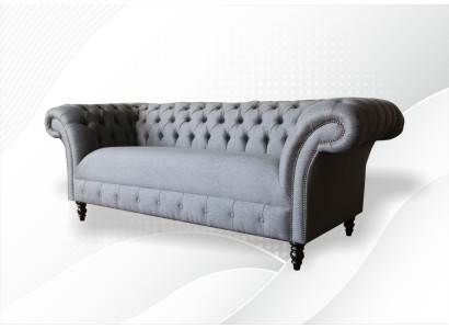 XXL sofá grande de 3 plazas Chesterfield tapizado, conjunto de asiento de tela textil.