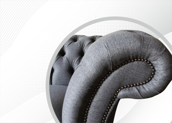 XXL sofá grande de 3 plazas Chesterfield tapizado, conjunto de asiento de tela textil.