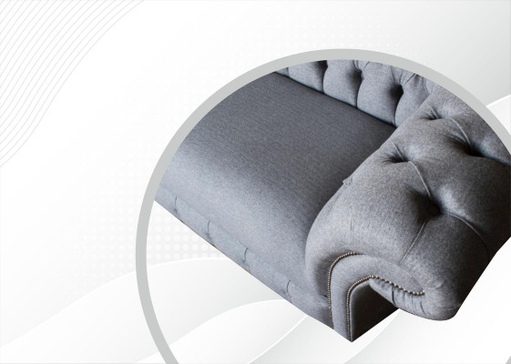 XXL sofá grande de 3 plazas Chesterfield tapizado, conjunto de asiento de tela textil.