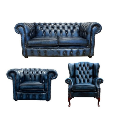 Juego de sofá Chesterfield sofá de cuero sofá sofá cuero tapizado sillón orejero