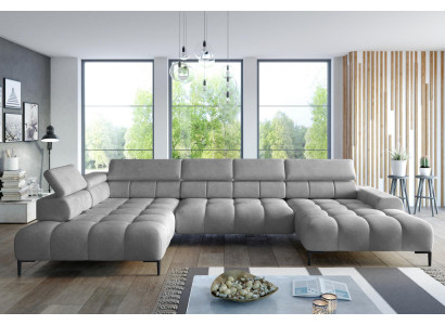 Sofá esquinero de tela Sofá Sofá Acolchado Asiento de esquina Grupo de estar en forma de U Gris