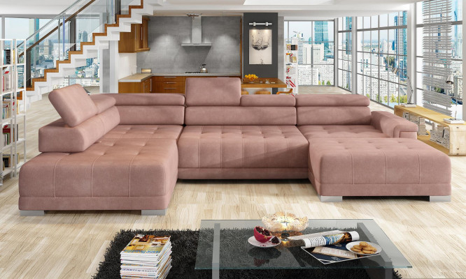 Sofá de esquina en forma de U, sofá de diseño en tela con función de cama, sofá cama para dormir.