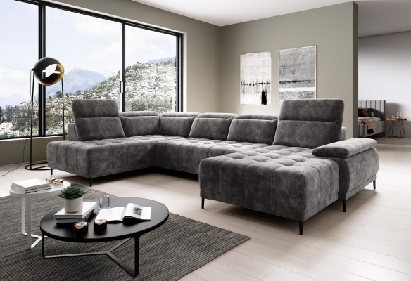 Sofá cama función sofá textil sofá conjunto de salón de cuero diseño sofá en forma de U