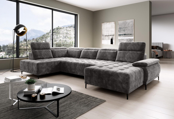 Sofá cama función sofá textil sofá conjunto de salón de cuero diseño sofá en forma de U