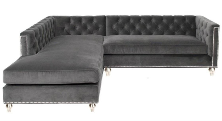 Sofá de esquina salón sofá conjunto de esquina tapizado de terciopelo gris de diseño de muebles.