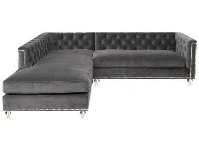 Sofá de esquina salón sofá conjunto de esquina tapizado de terciopelo gris de diseño de muebles.