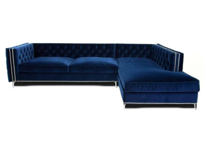 Sofá esquinero azul conjunto de sala XXL diseño de muebles sofá sección tapizado grande Chesterfield.