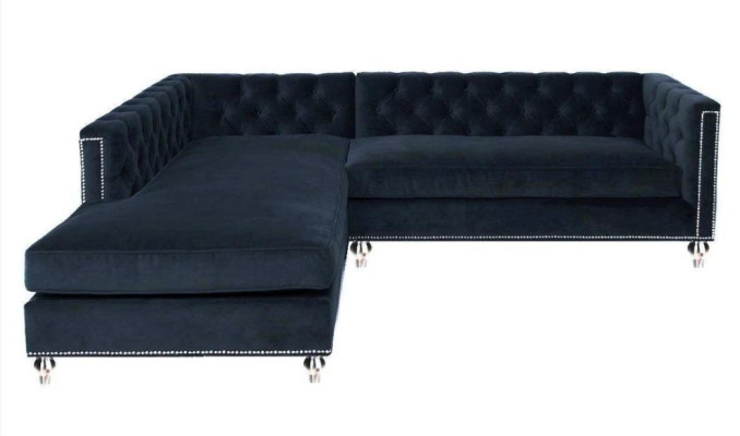 Sofá de esquina salón sofá conjunto de esquina tapizado de terciopelo gris de diseño de muebles.