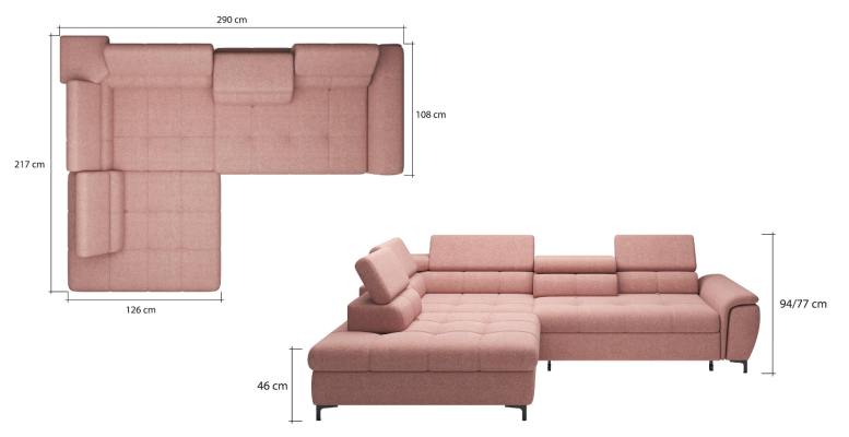 Sofá esquinero en forma de L Sofá Diseño Tela Cama Función de cama Textil