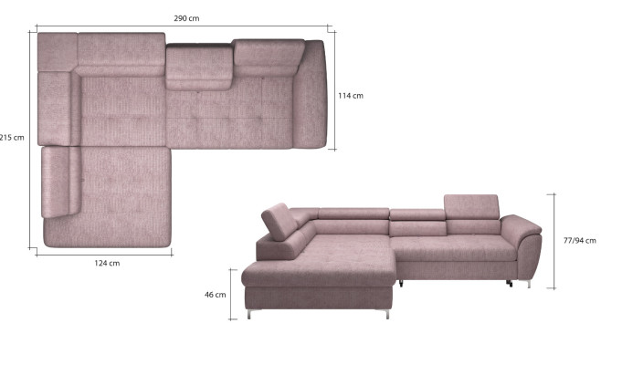 Sofá esquinero en forma de L Diseño de sofá Acolchado Moderno Textil Caja de almacenamiento multifuncional Tela
