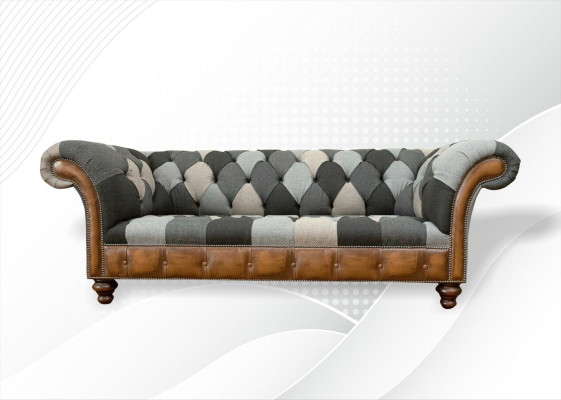 Chesterfield Sofá de 3 plazas multicolor tresiliat de tapicería textil.