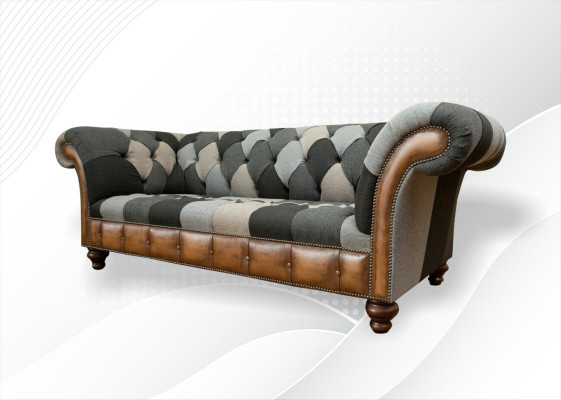 Chesterfield Sofá de 3 plazas multicolor tresiliat de tapicería textil.