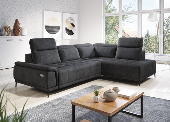 Sofá de esquina automático en forma de L, conjunto de sofás de salón de diseño en tela.