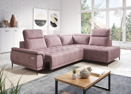 Sofá de esquina automático en forma de L, conjunto de sofás de salón de diseño en tela.