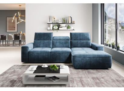 Sofá esquinero multifuncional gris en forma de L, diseño de sofá, sofá tapizado textil moderno.
