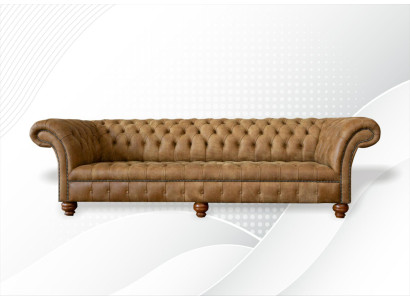 Chesterfield de 4 plazas en cuero marrón claro diseño moderno sofá muebles creativos