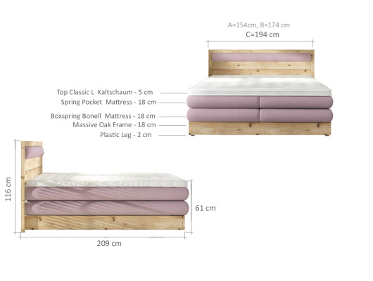 Cama de lujo con somier de láminas de madera de roble, diseño tapizado de cuero real de estilo rural.