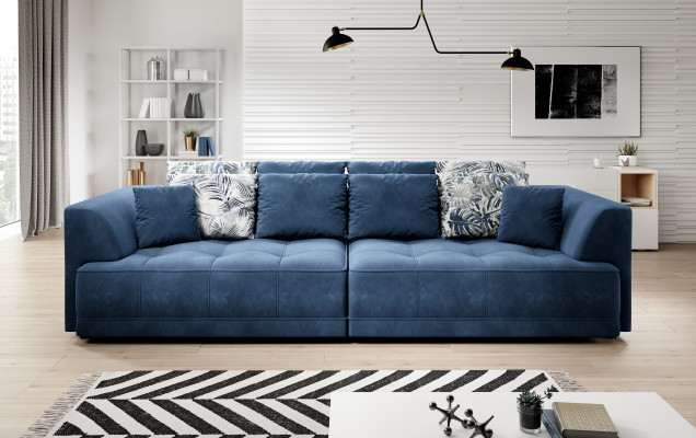 Gran sofá XXL de tela, sofá de diseño con cojines de 4 plazas, muebles Big Lümmel.