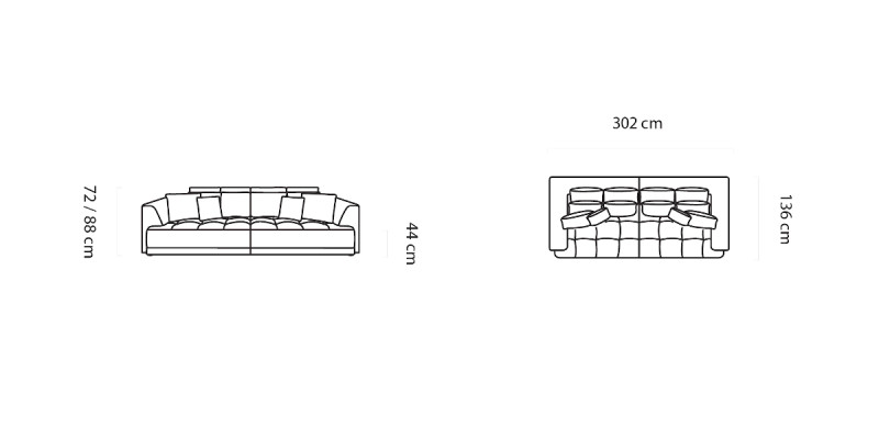 Gran sofá XXL de tela, sofá de diseño con cojines de 4 plazas, muebles Big Lümmel.